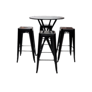 Mesa bistrô base fogueira conjunto banquetas Iron para locação