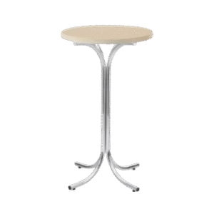 Mesa bistrô base X cromada tampo madeira redondo branco para locação
