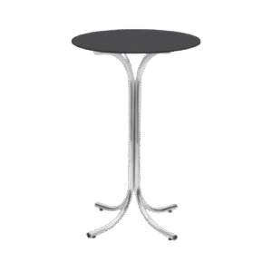 Mesa bistrô base X cromada tampo MDF rdondo preto para locação