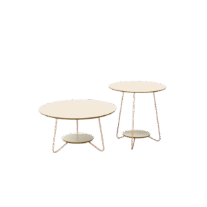 Conjunto mesas centro e lateral linha metal orgânico off white para locação